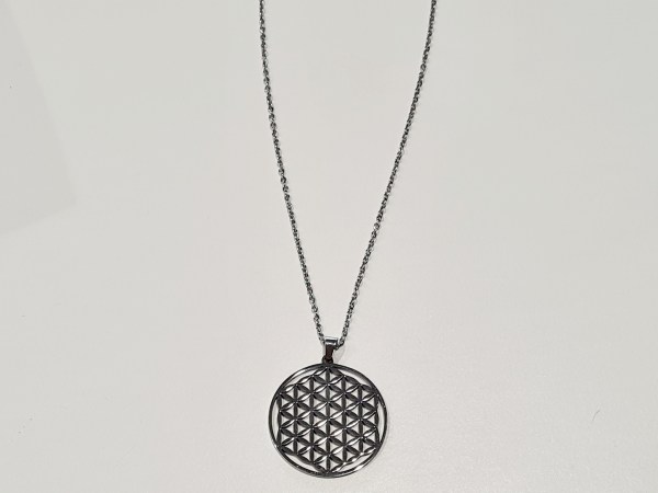 collier fleur de vie argentée acier inoxydable